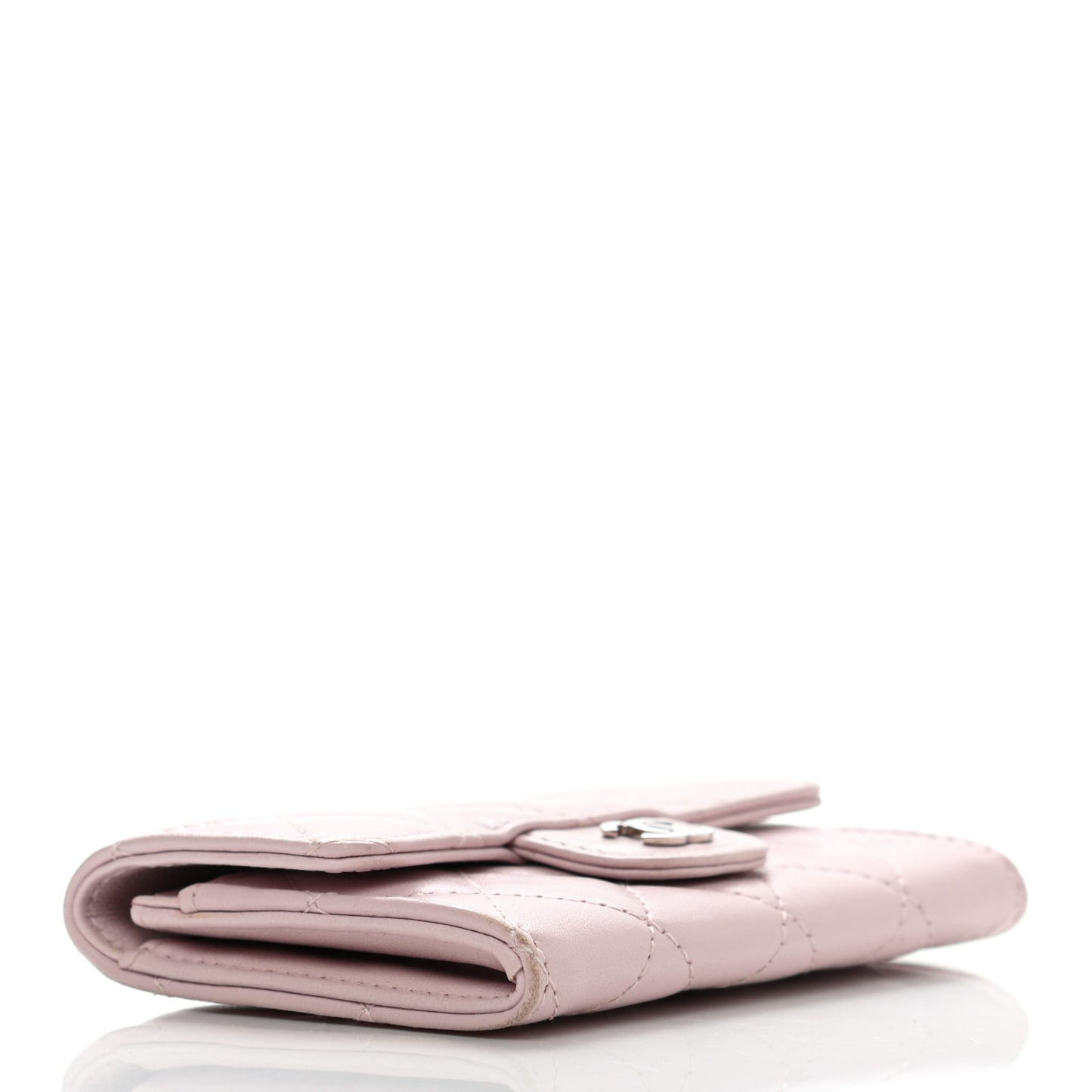 Lambskin Quilted Flap Card Holder Pink