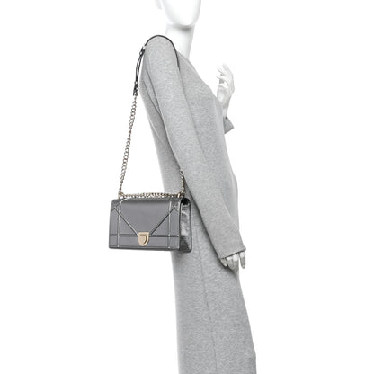 Christian Dior Metallic Grained Calfskin Medium Diorama Flap Bag Steel 2 of 12