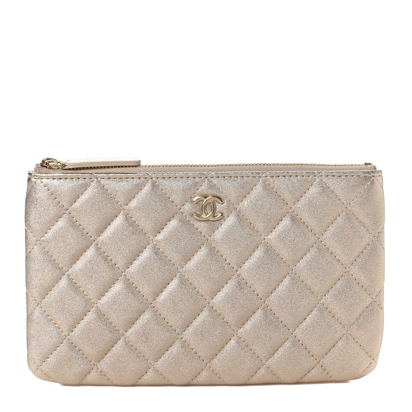 Metallic Lambskin Quilted Cosmetic Case Gold