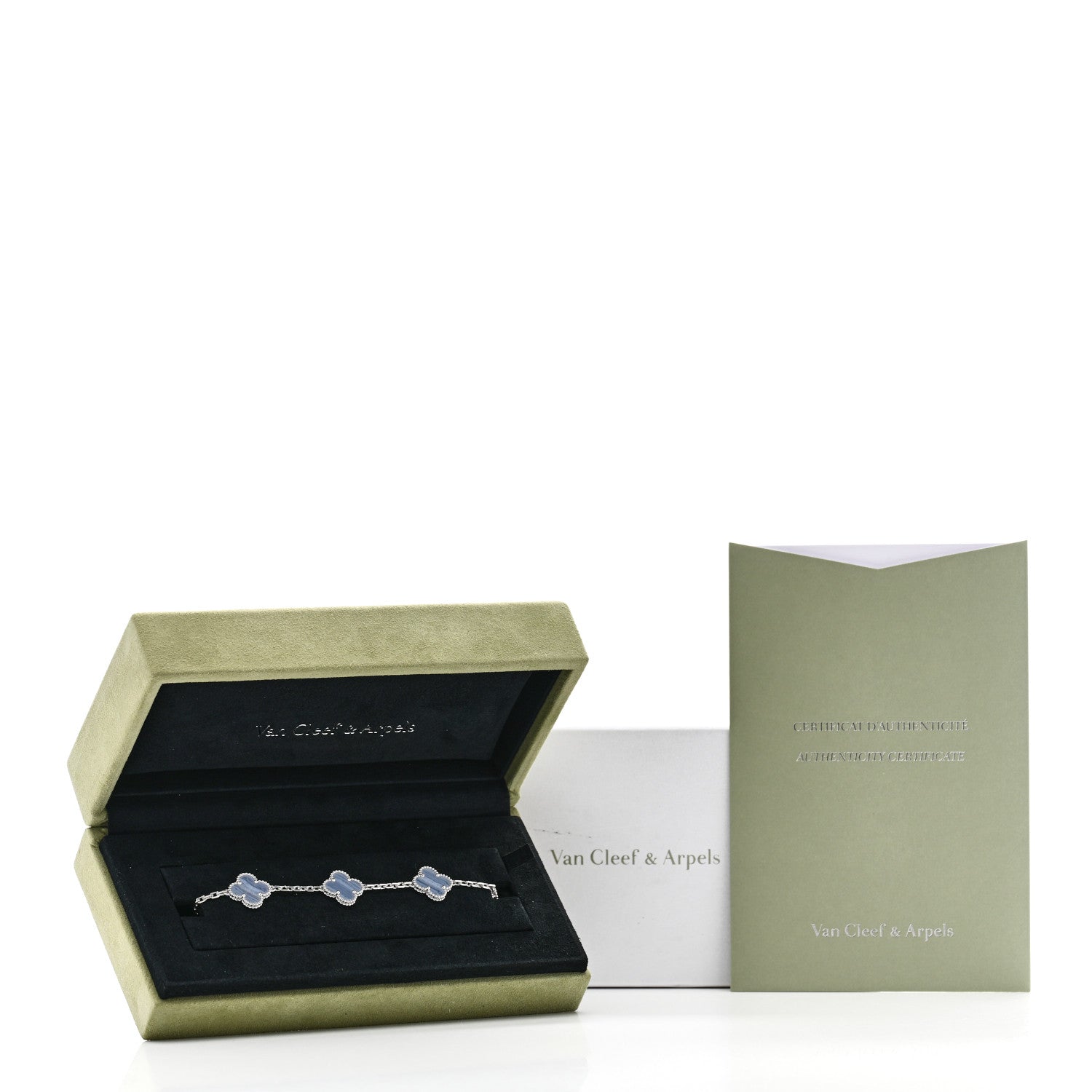 Van Cleef & Arpels 18K White Gold Chalcedony 5 Motifs Vintage Alhambra Bracelet 5 of 5
