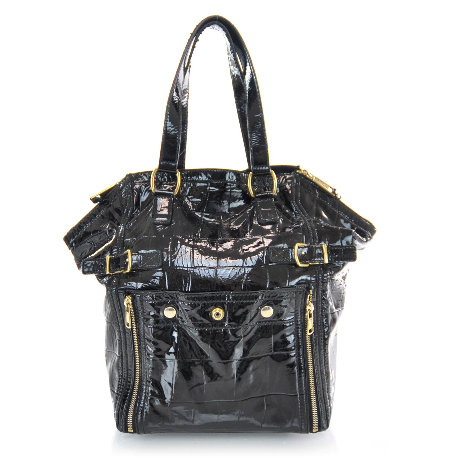 Saint Laurent Patent Croc Downtown Tote Black 1 of 7