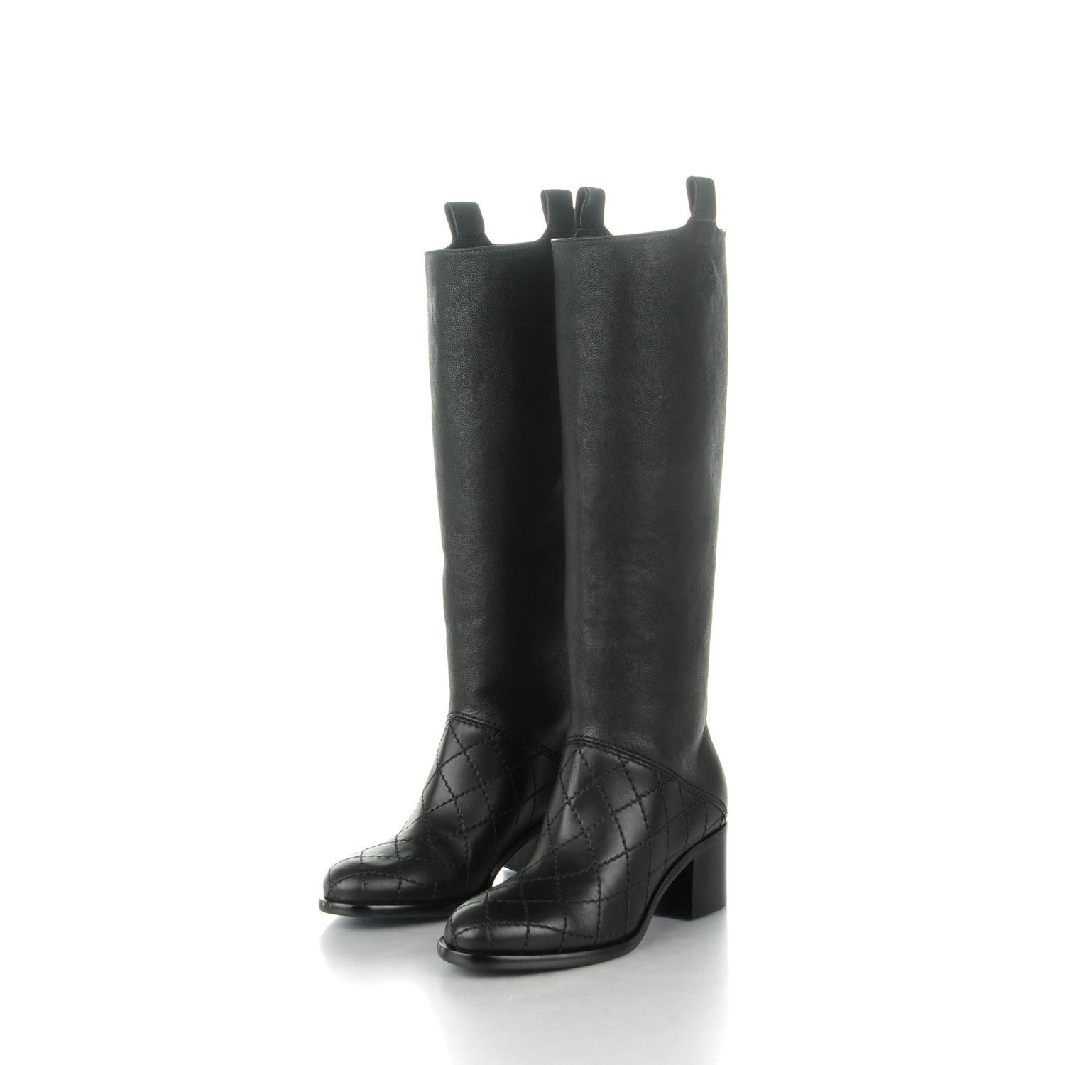 Chanel Calfskin Quilted Riding Boots 38.5 Black 3 of 8