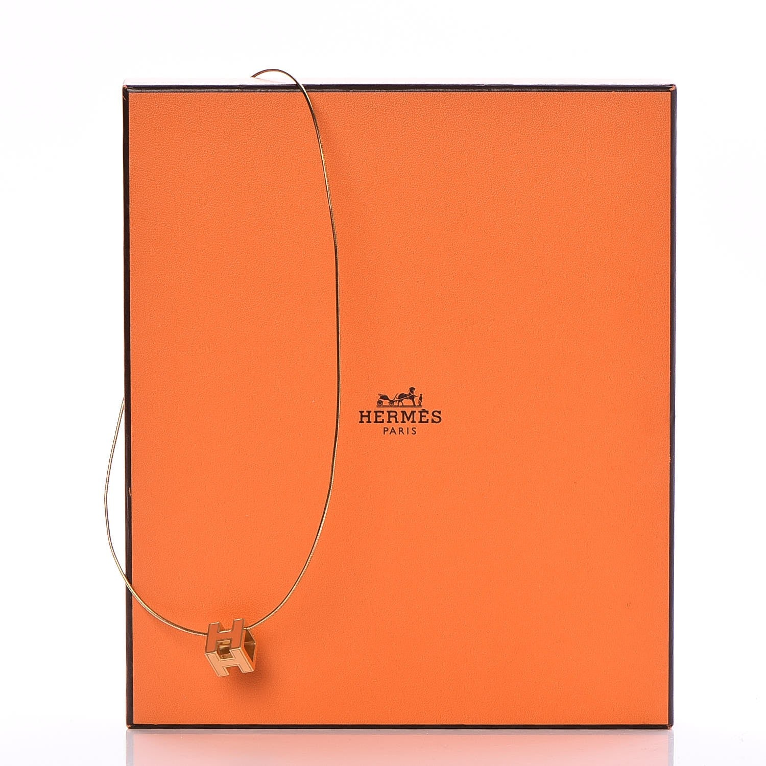 Hermes Gold Lacquered Cage d'H Pendant Necklace Orange 10 of 11