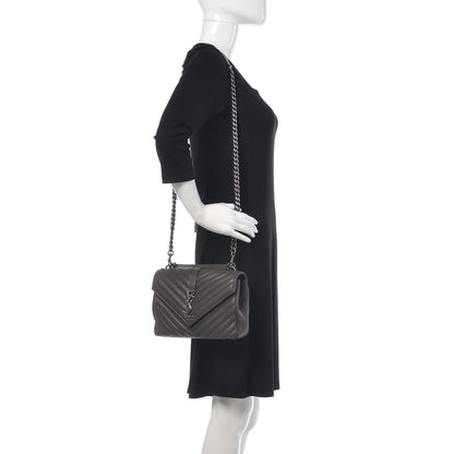 Saint Laurent Sheepskin Matelasse Chevron Monogram Medium College Bag Asphalt 2 of 10