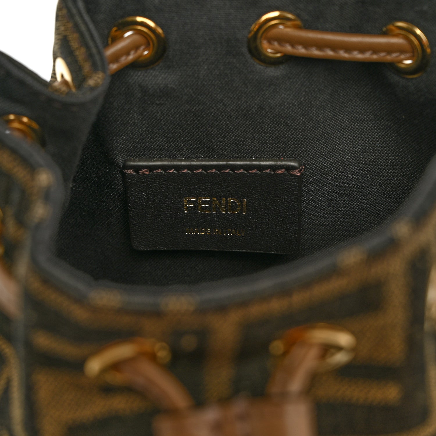 Fendi Fabric Jacquard Vitello Grace Raffia FF 1974 Logo Mini Mon Tresor Bucket Bag Tobacco Moro Sand 6 of 10
