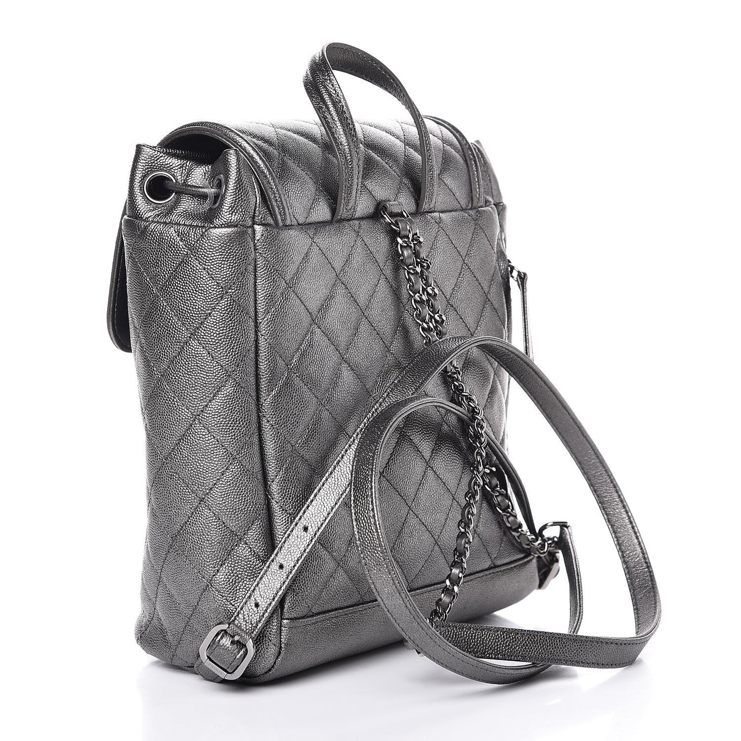 Metallic Caviar Quilted Filigree Backpack Dark Silver