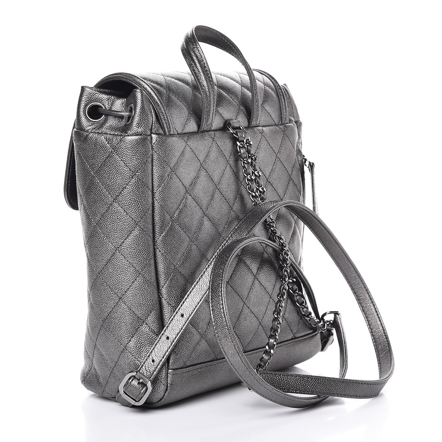 Chanel Metallic Caviar Quilted Filigree Backpack Dark Silver 2 of 10