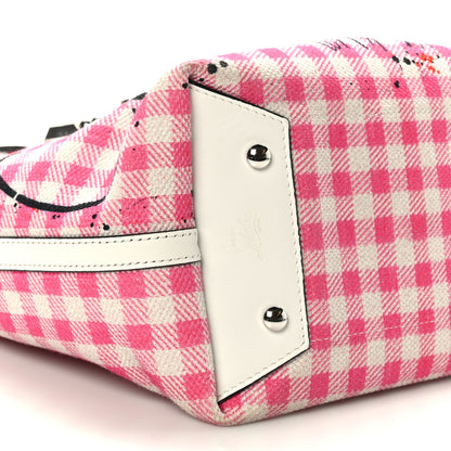 Christian Louboutin Canvas Gingham Printed Mini Frangibus Tote Pink White 6 of 7