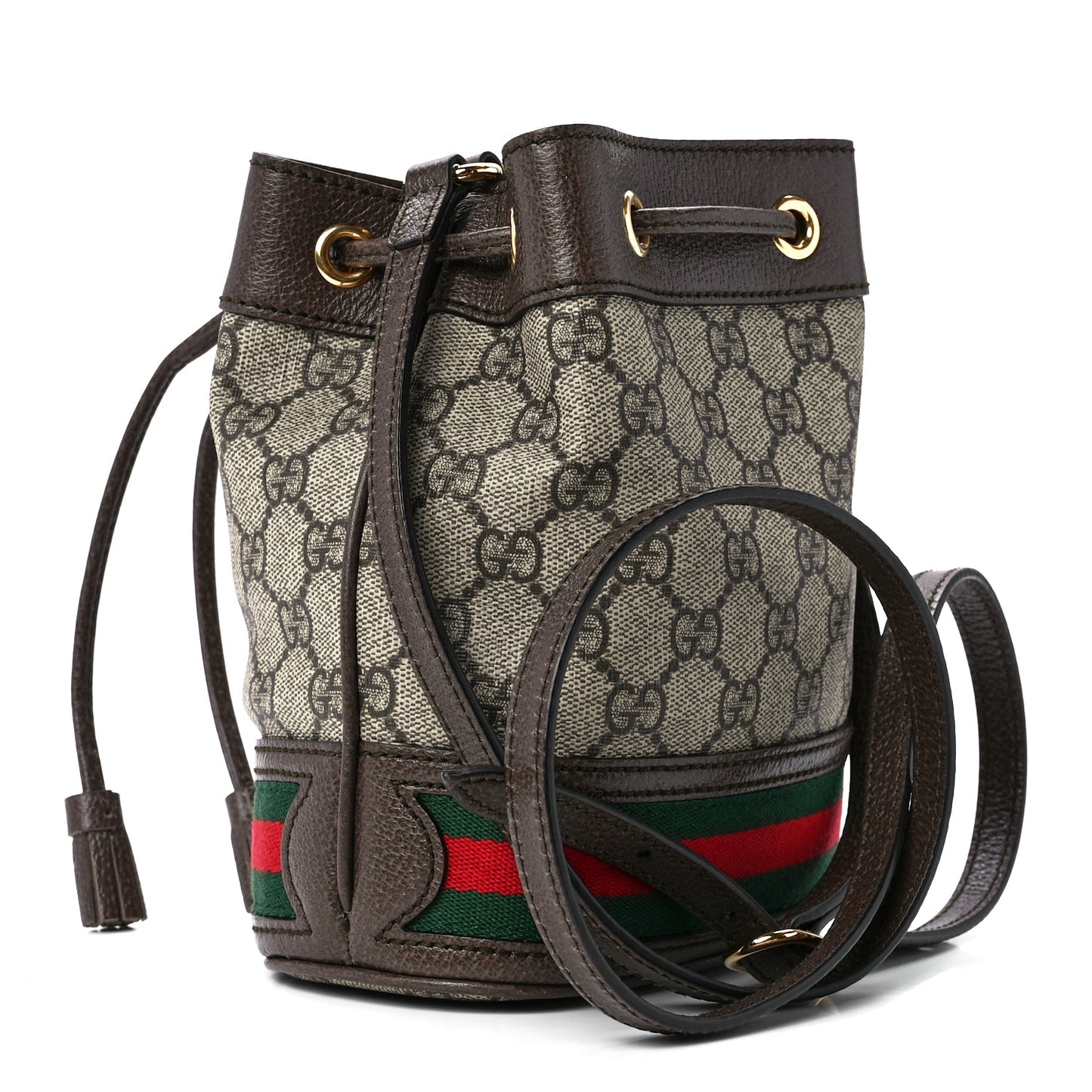 GG Supreme Monogram Web Mini Ophidia Bucket Bag Brown