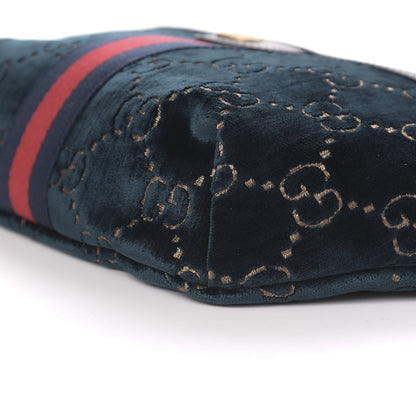 Gucci Velvet GG Monogram Web Belt Bag Blue Beige 10 of 10
