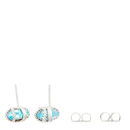 David Yurman Sterling Silver Diamond Blue Topaz 10mm Cable Wrap Earrings 3 of 4