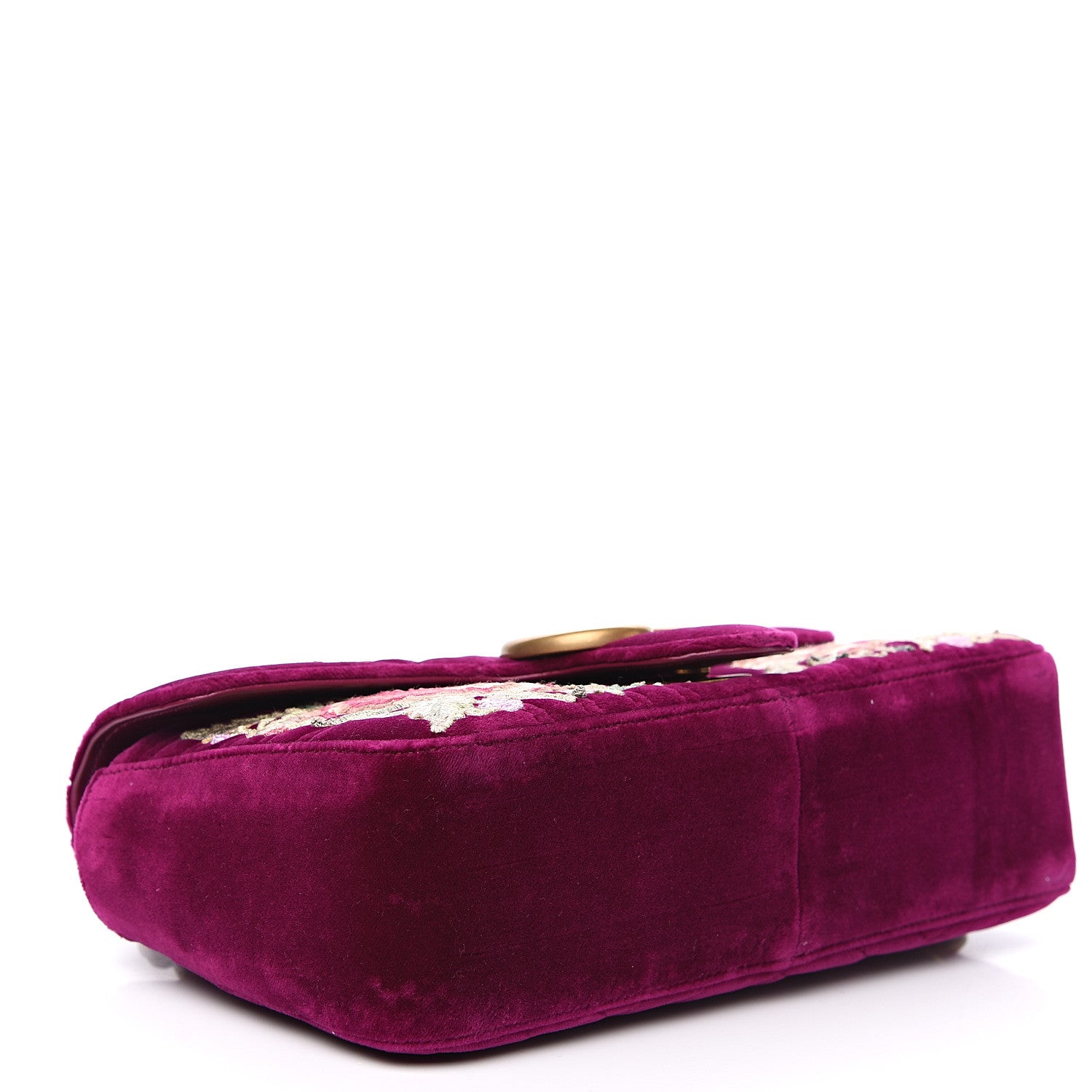 Gucci Velvet Matelasse Embroidered Small GG Marmont Shoulder Bag Fuchsia Violet Cyclamen 3 of 10