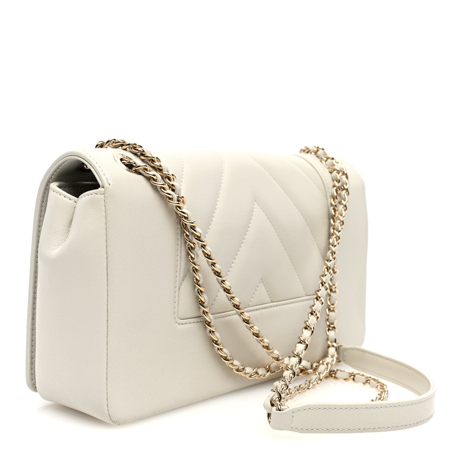 Chanel Sheepskin Chevron Quilted Medium Vintage Mademoiselle Flap White 3 of 10