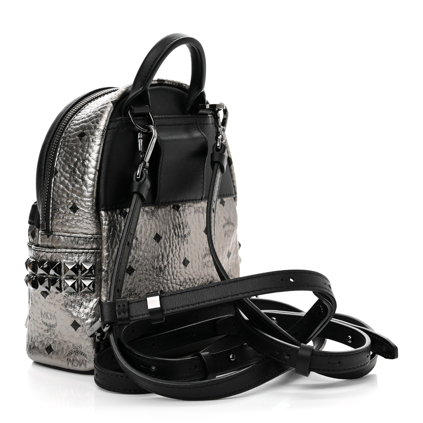 Metallic Visetos Studded X-Mini Bebe Boo Backpack Silver