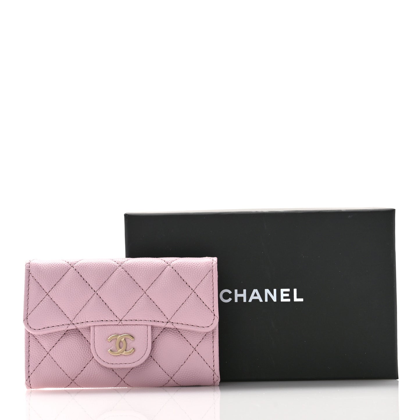 Caviar Quilted Flap Card Holder Wallet Light Pink