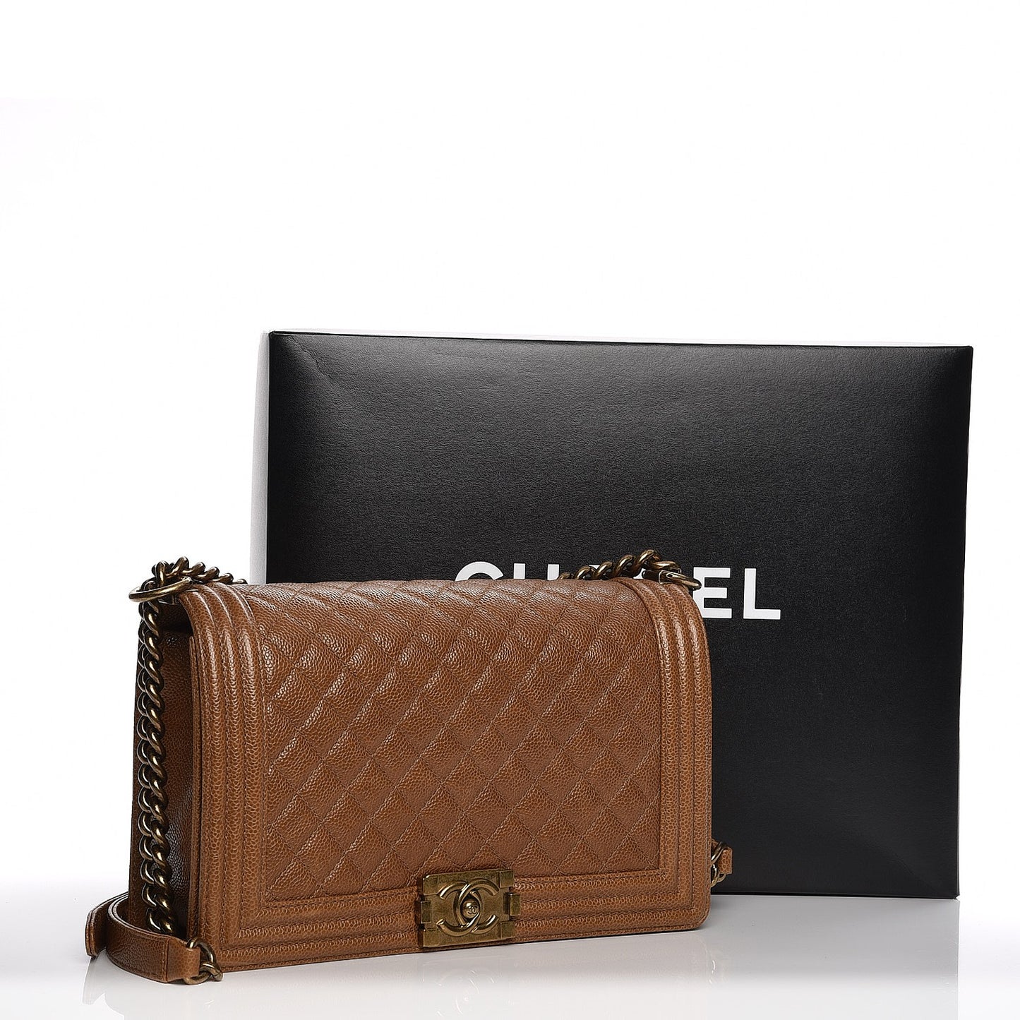 Caviar Quilted New Medium Boy Flap Light Brown