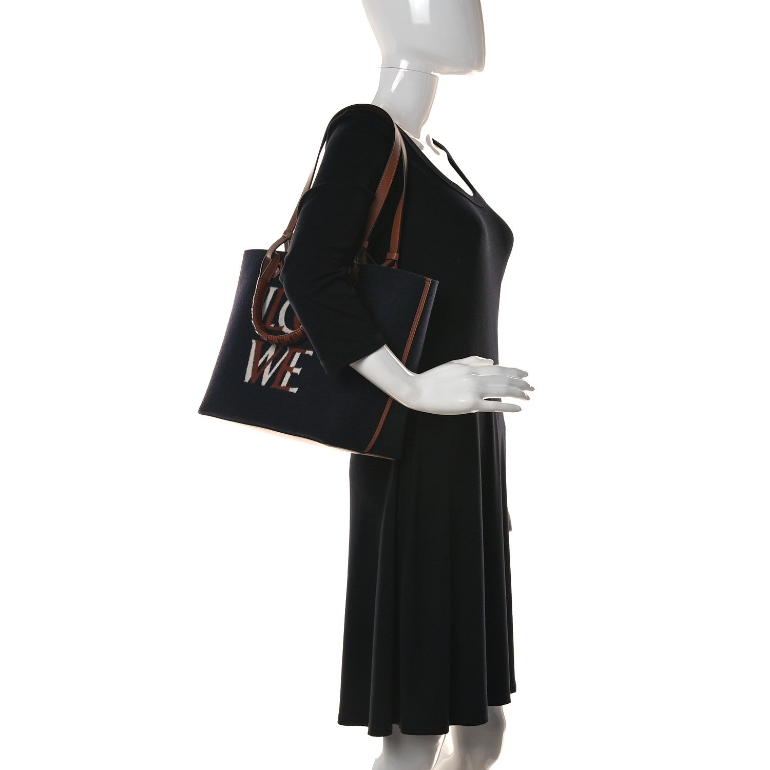 Loewe Wool Calfskin Small Love Anagram Tote Navy Tan 2 of 8