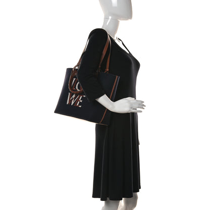 Loewe Wool Calfskin Small Love Anagram Tote Navy Tan 2 of 8