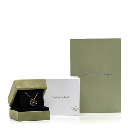 Van Cleef & Arpels 18K Rose Gold Diamond Silver Obsidian Vintage Alhambra Pendant Necklace 5 of 5
