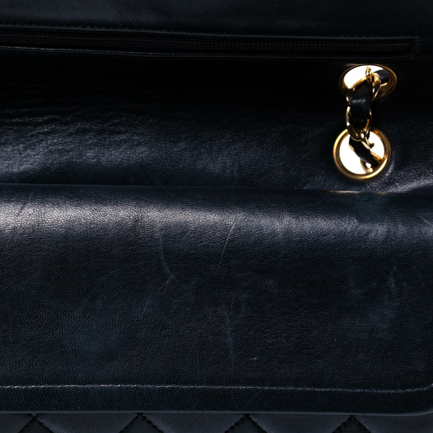 Lambskin Quilted Small Double Flap Navy
