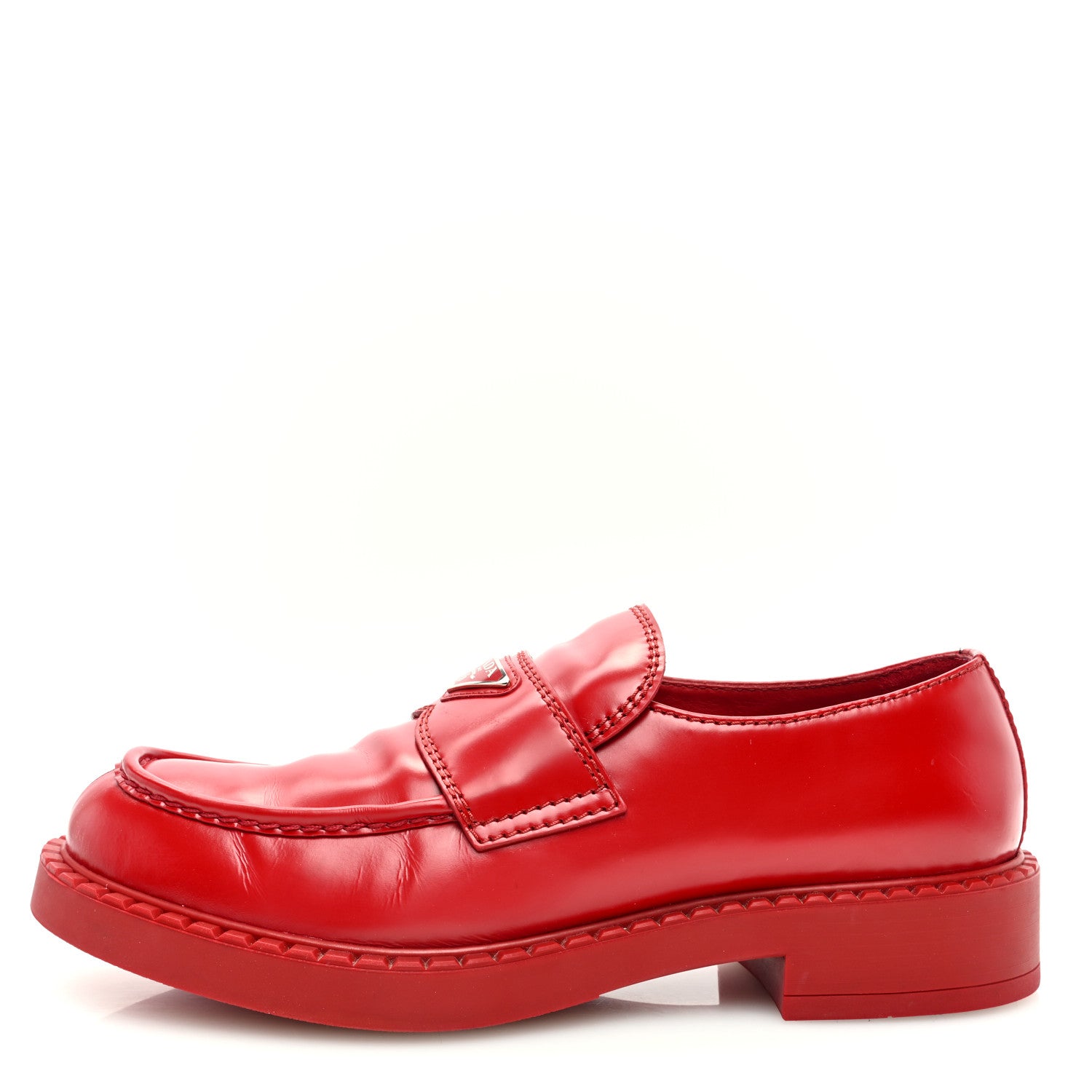 Prada Spazzolato Metal Triangle Logo Mens 35mm Loafers 11 Scarlatto 1 of 8