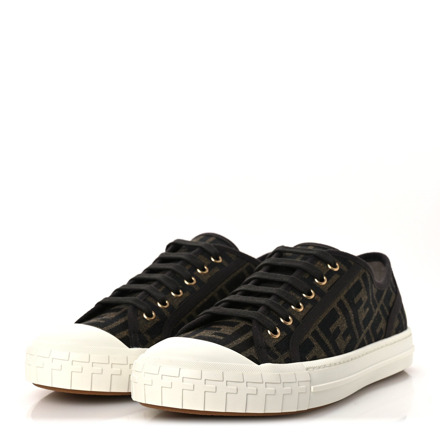 Fabric Jacquard Rubber FF Mens Domino Sneakers 42 Tabacco Black