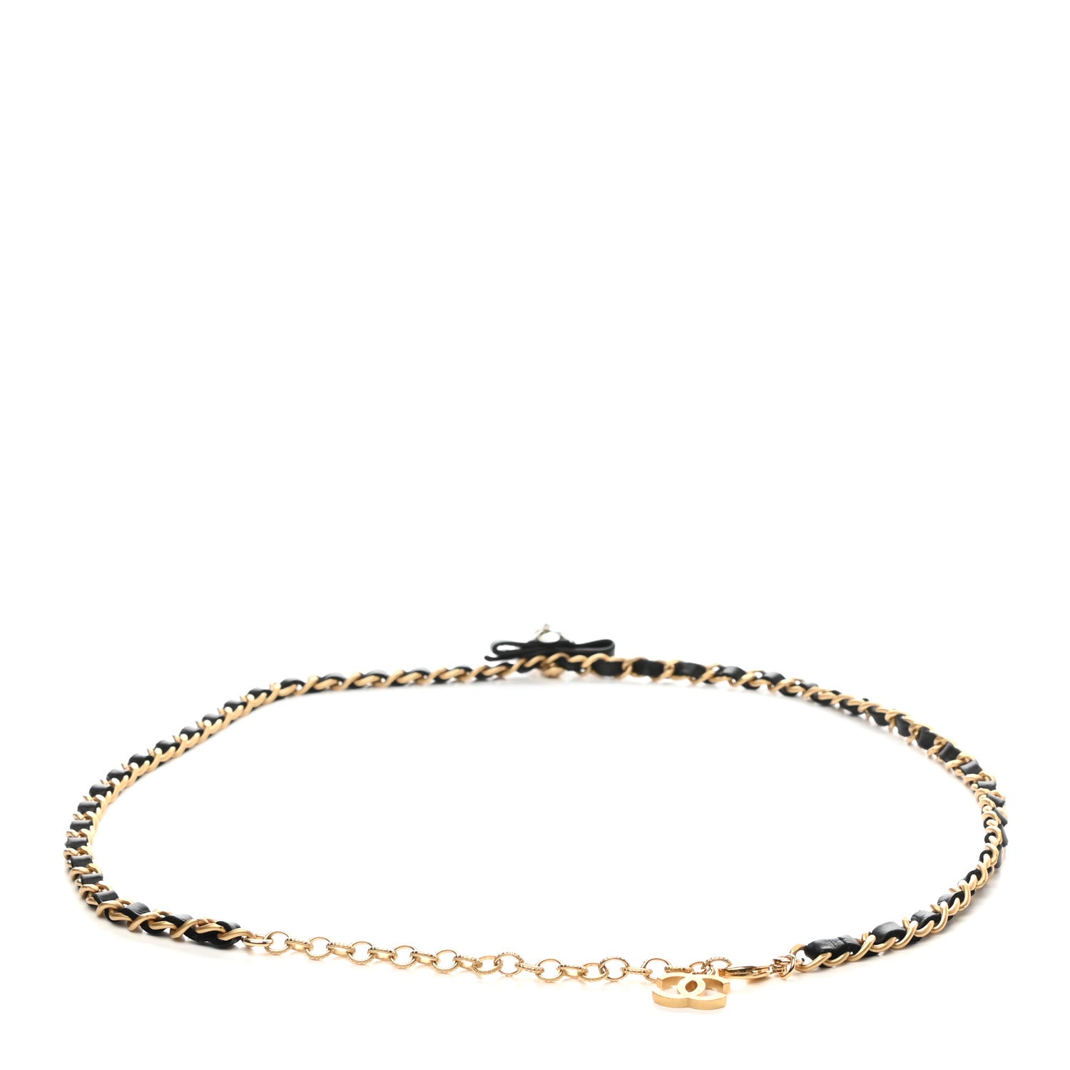 Chanel Calfskin Crystal Chain Camellia Belt 80 Black Gold 2 of 4
