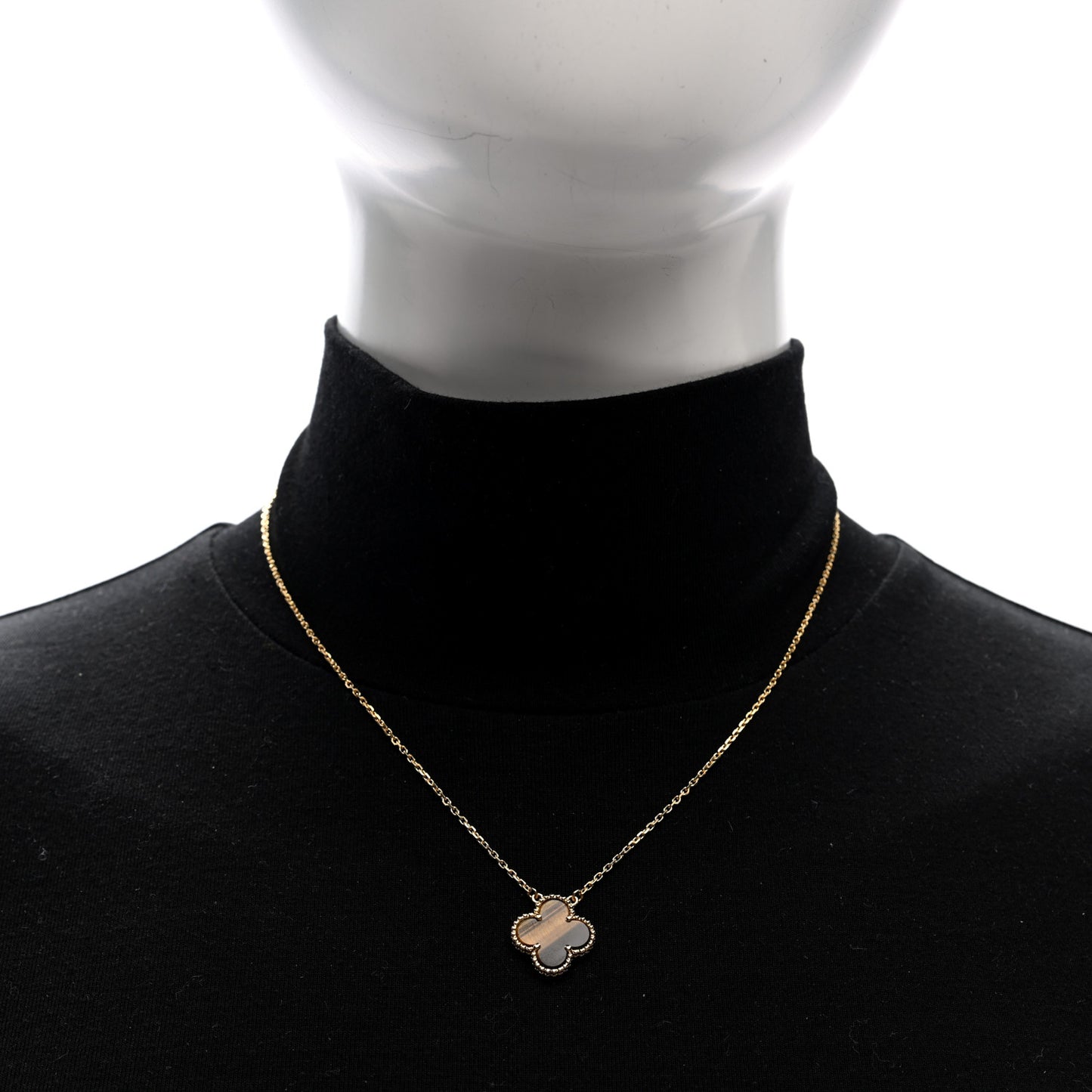 18K Yellow Gold Tiger Eye Vintage Alhambra Pendant Necklace