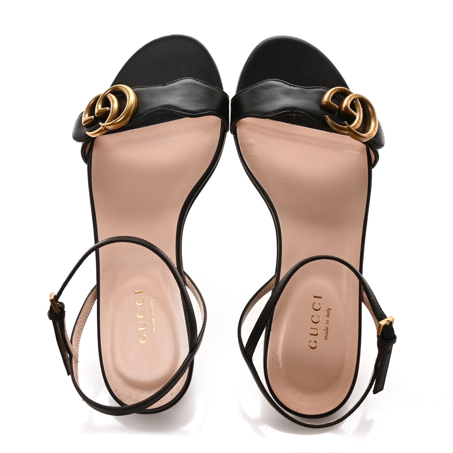 Lifford Calfskin GG Marmont Ankle Wrap Flat Sandals 36 Black