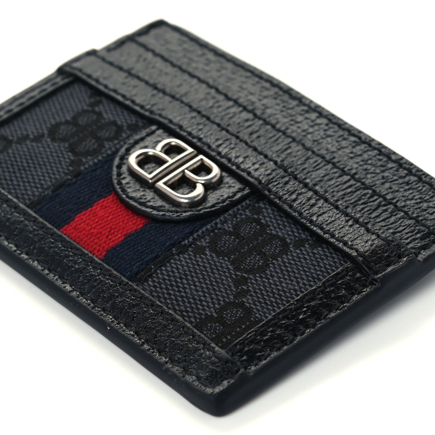 X BALENCIAGA BB Monogram Web Ophidia Card Holder Black