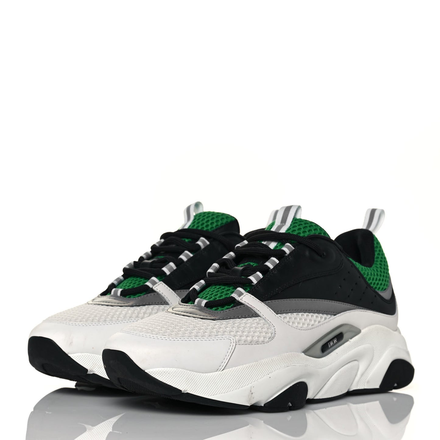 Technical Mesh Calfskin Mens B22 Sneakers 44 White Black Green