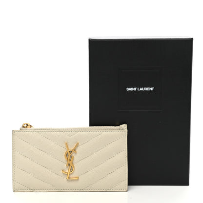Saint Laurent Grain De Poudre Matelasse Chevron Monogram Fragments Zippered Card Case Blanc Vintage 12 of 12