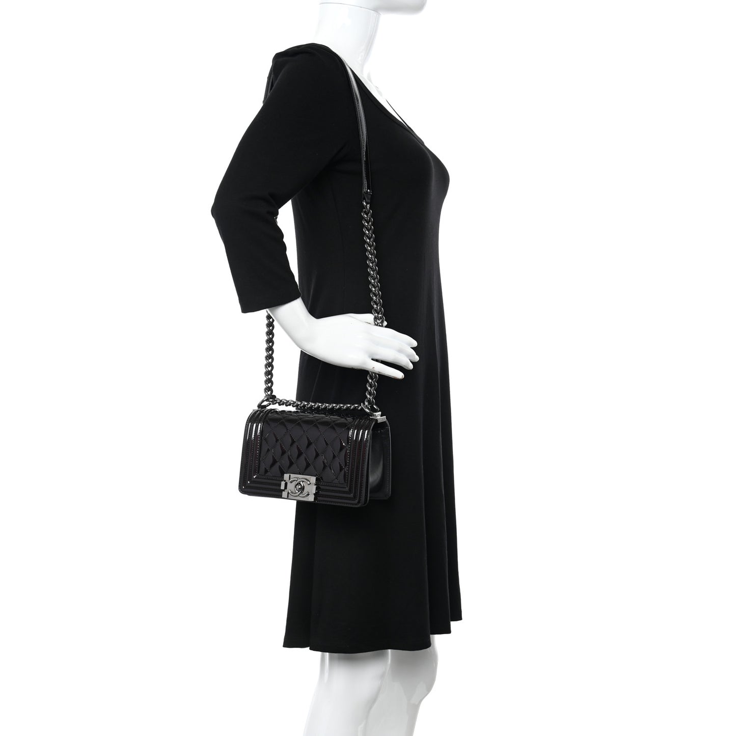 Patent Calfskin Quilted Small Boy Flap Black