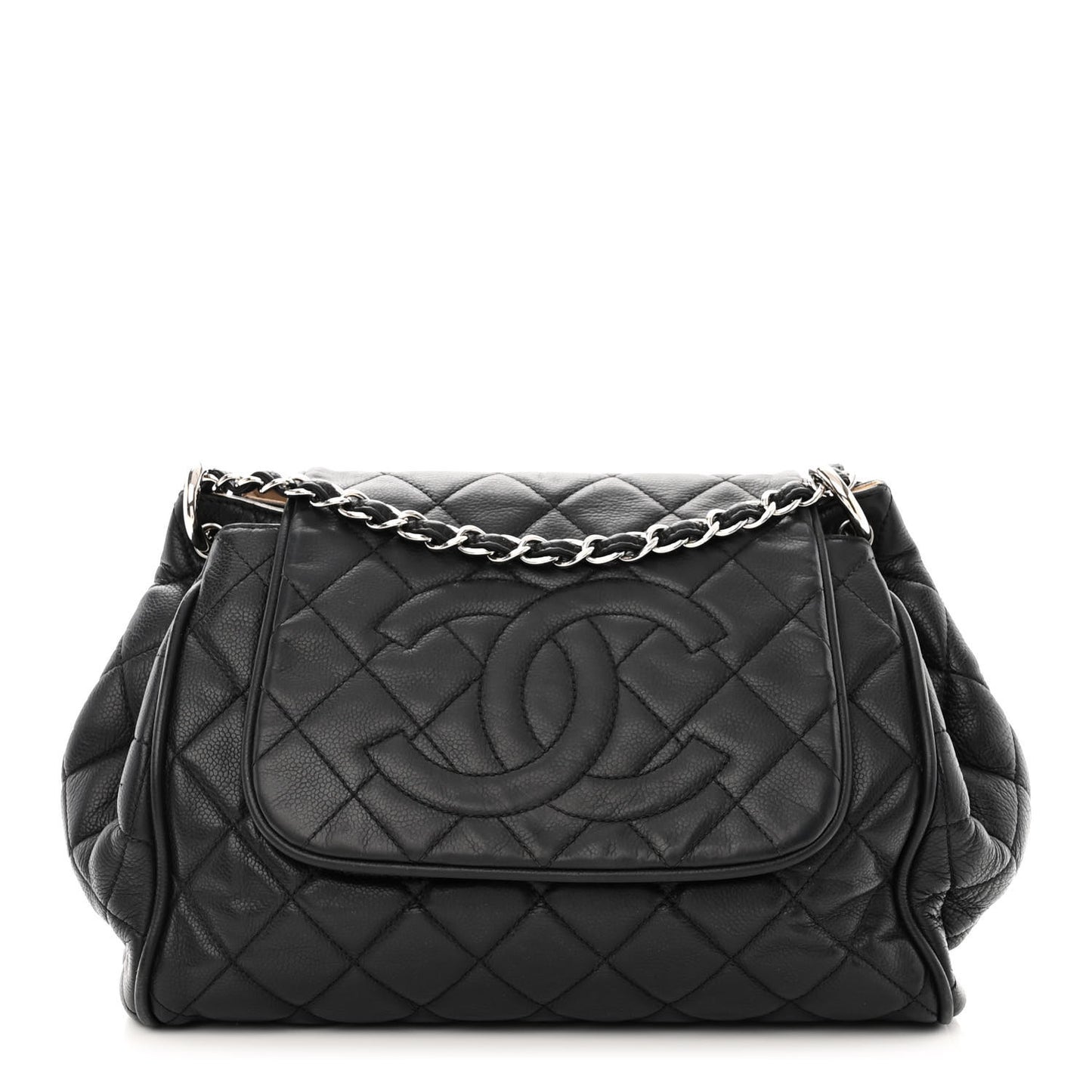 Caviar Quilted Timeless Accordion Flap Black