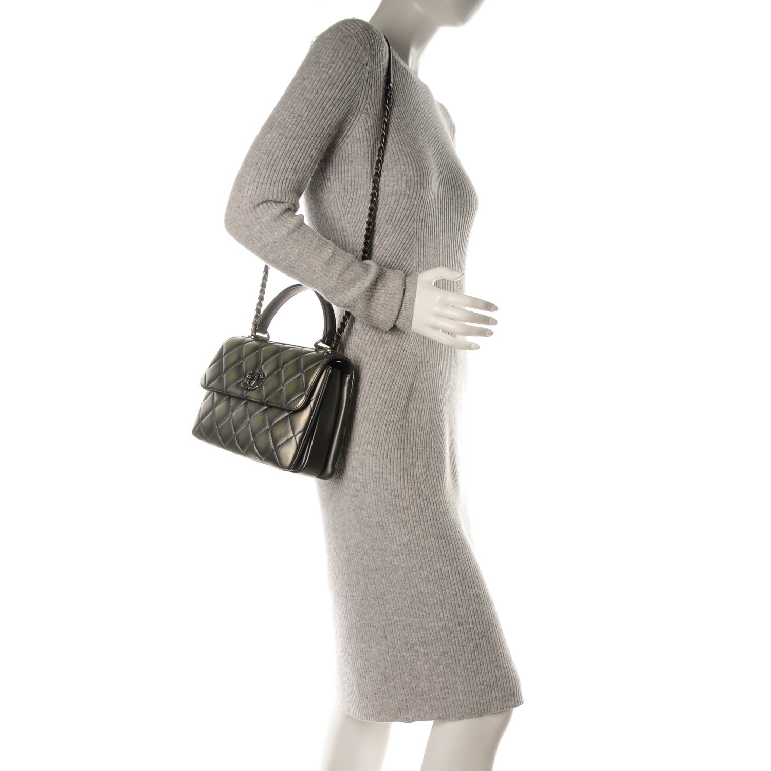 Chanel Metallic Lambskin Quilted Small Trendy CC Dual Handle Flap Bag Silver Gold 2 of 8