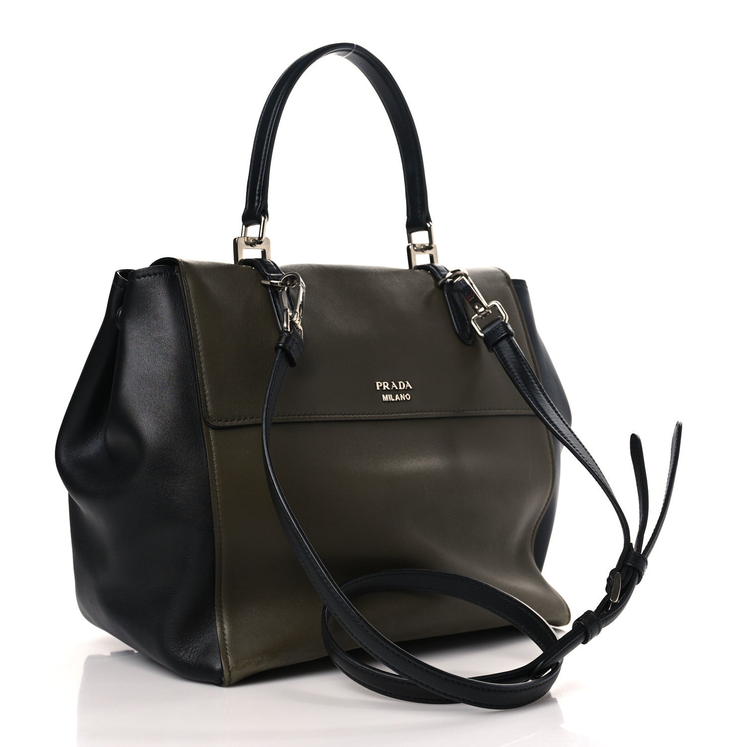 Prada City Calfskin Convertible Top Handle Tote Militare Green Black 3 of 14