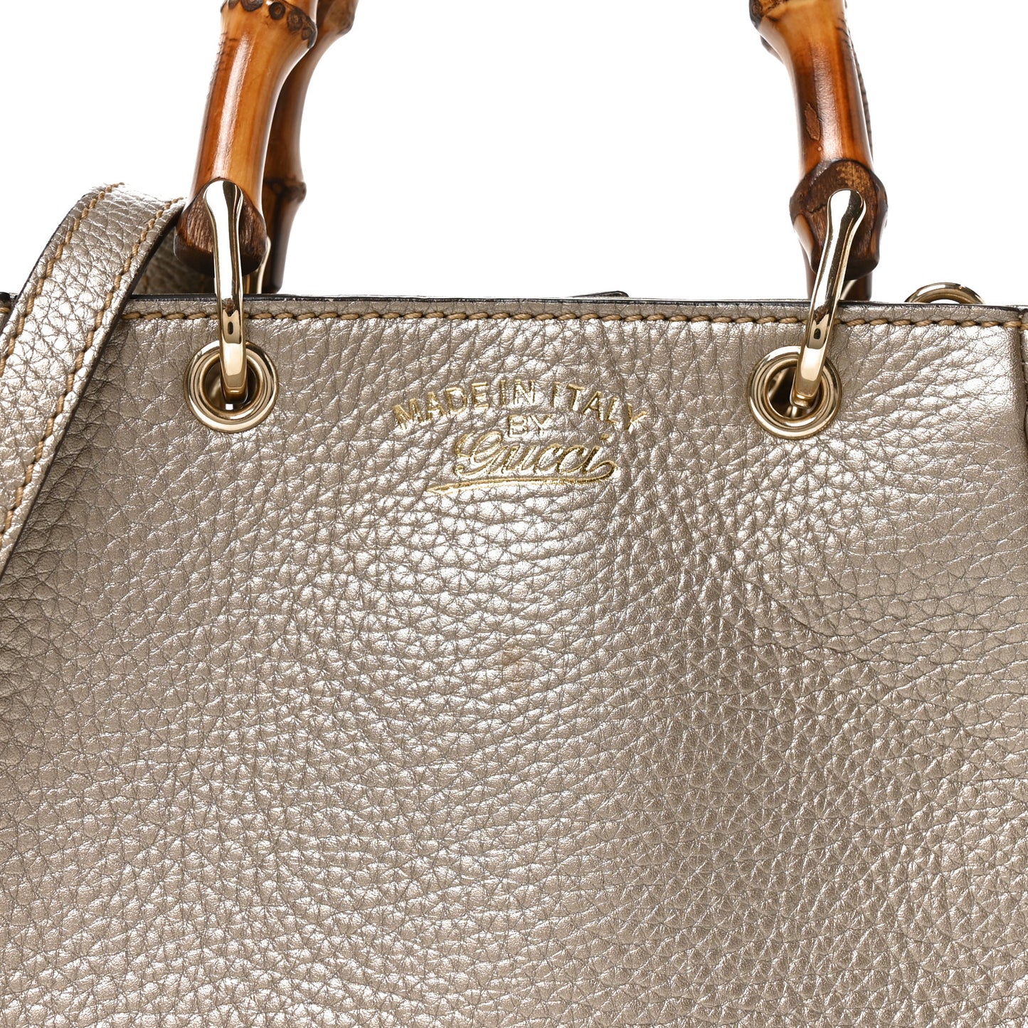 Metallic Calfskin Mini Bamboo Shopper Tote Golden Beige