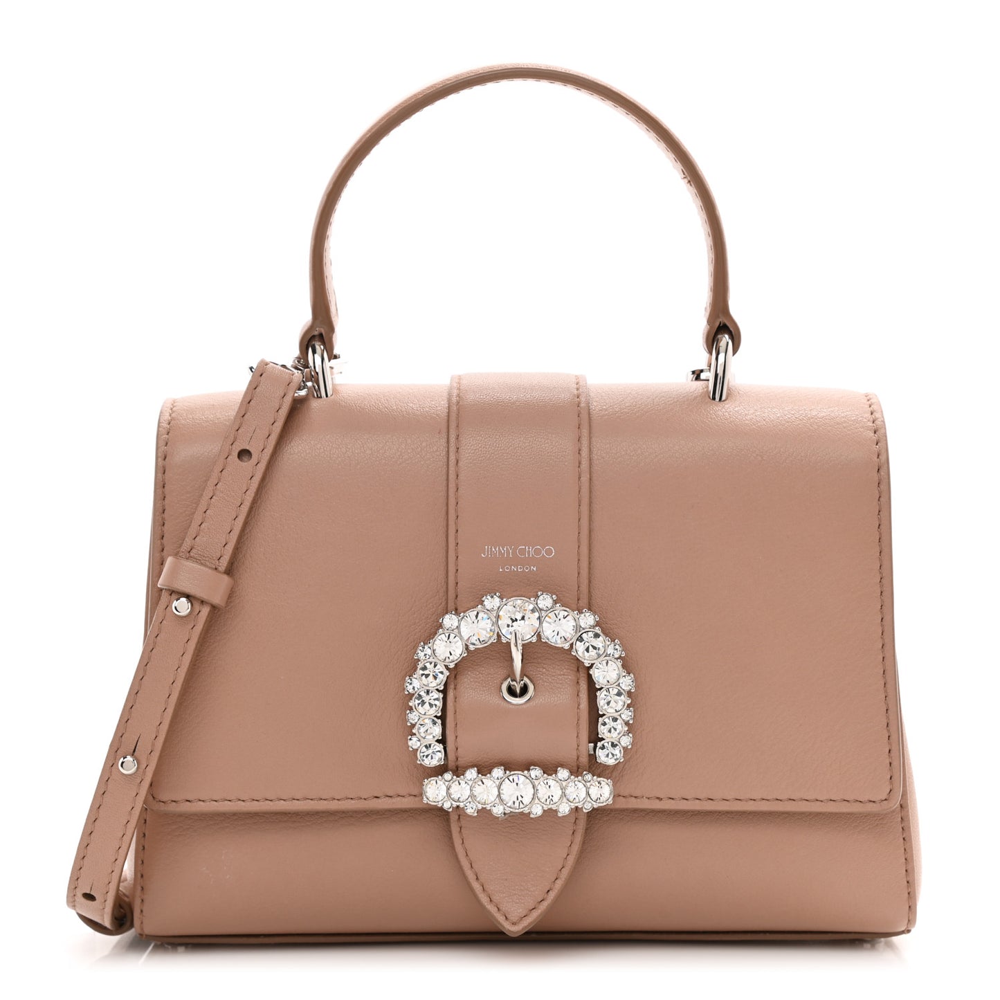 Calfskin Crystal Medium Cheri Top Handle Bag Powder Pink