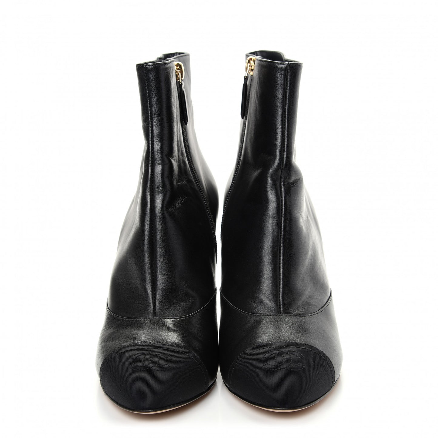Lambskin Grosgrain Cap Toe Short Ankle Boots 39.5 Black