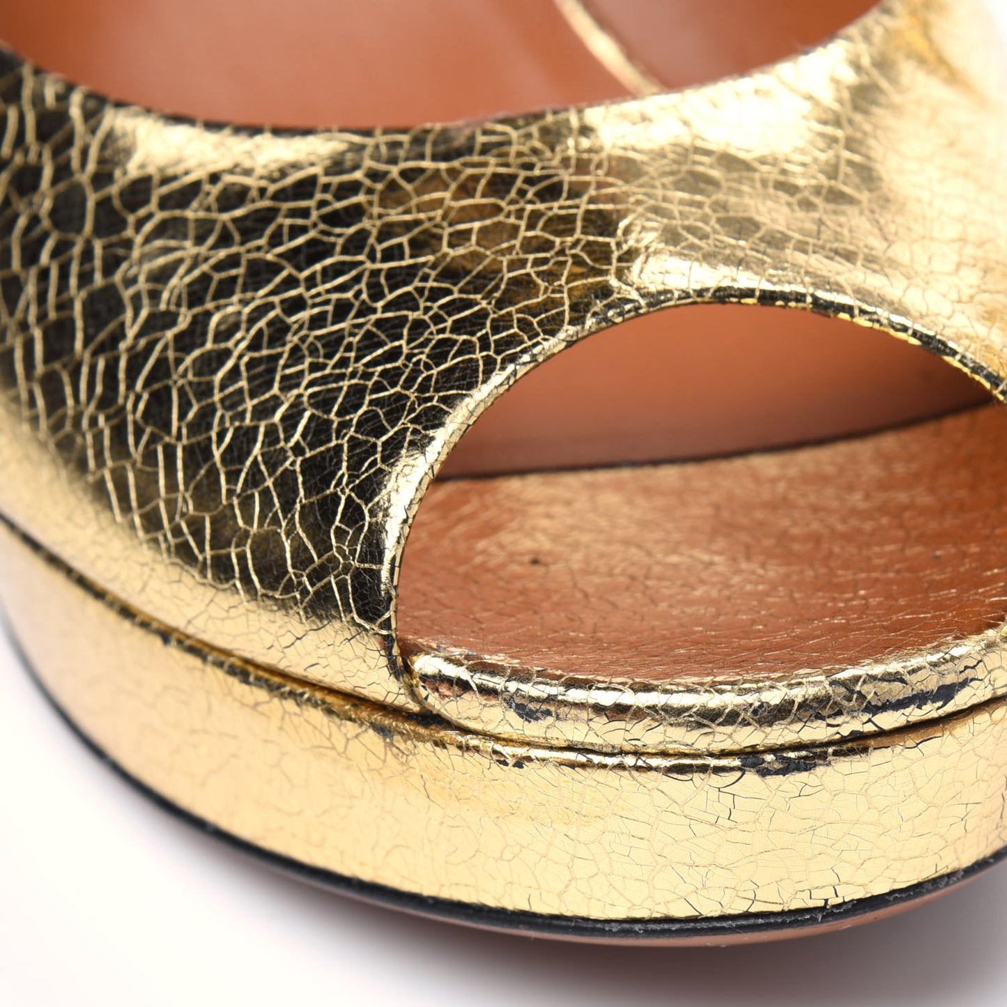 Metallic Calfskin Open Toe Ankle Strap Pumps 41 Gold