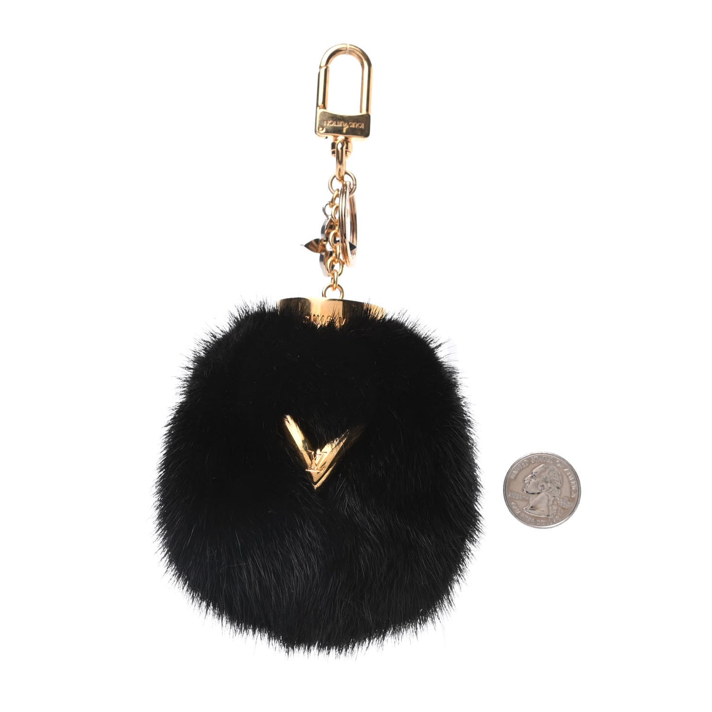 Mink Fur Bubble V Bag Charm Key Holder Black
