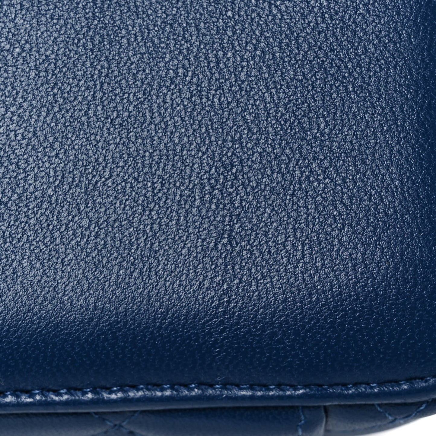 Lambskin Quilted Small Top Handle Vanity Case With Chain Dark Blue