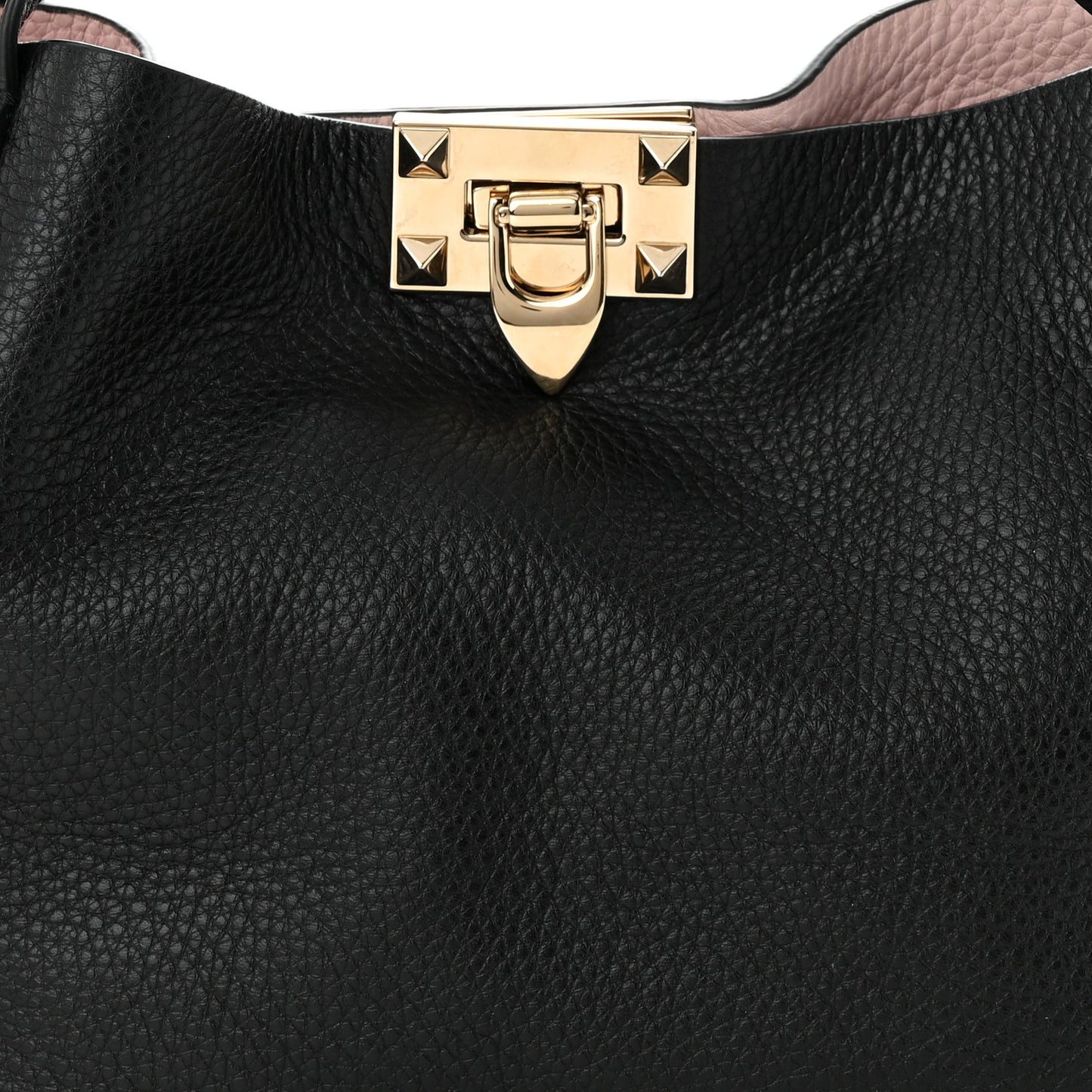 Grained Calfskin Small Rockstud Flip Lock Tote Black Rose Quartz