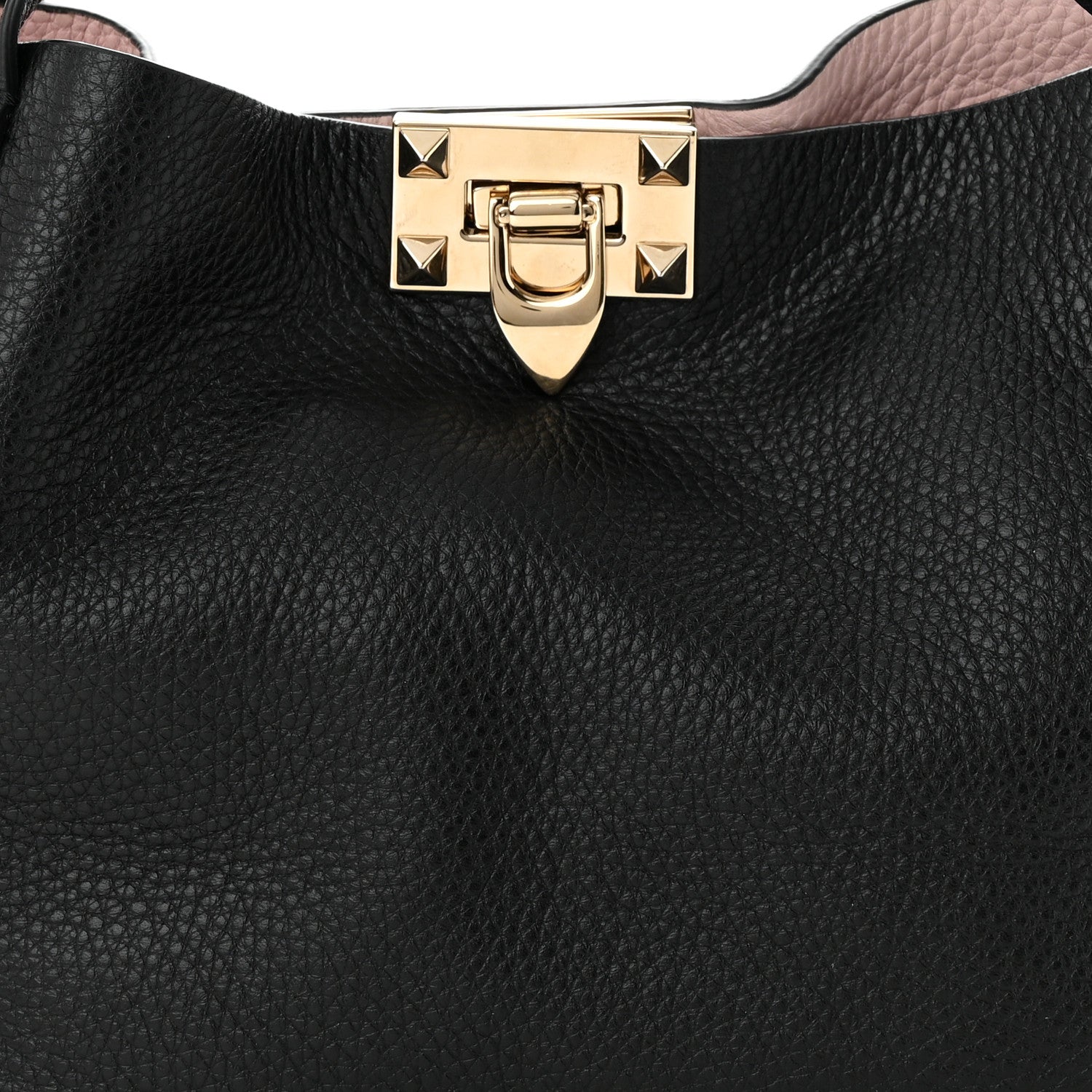 Valentino Garavani Grained Calfskin Small Rockstud Flip Lock Tote Black Rose Quartz 8 of 12
