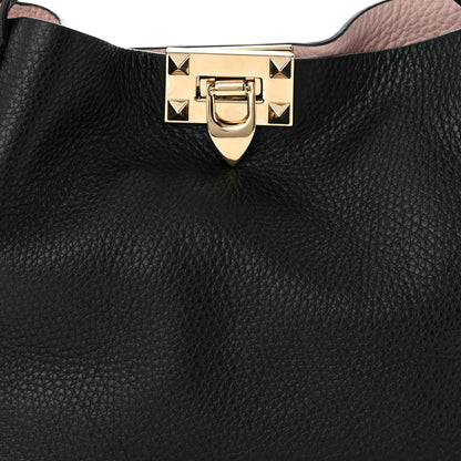 Valentino Garavani Grained Calfskin Small Rockstud Flip Lock Tote Black Rose Quartz 8 of 12