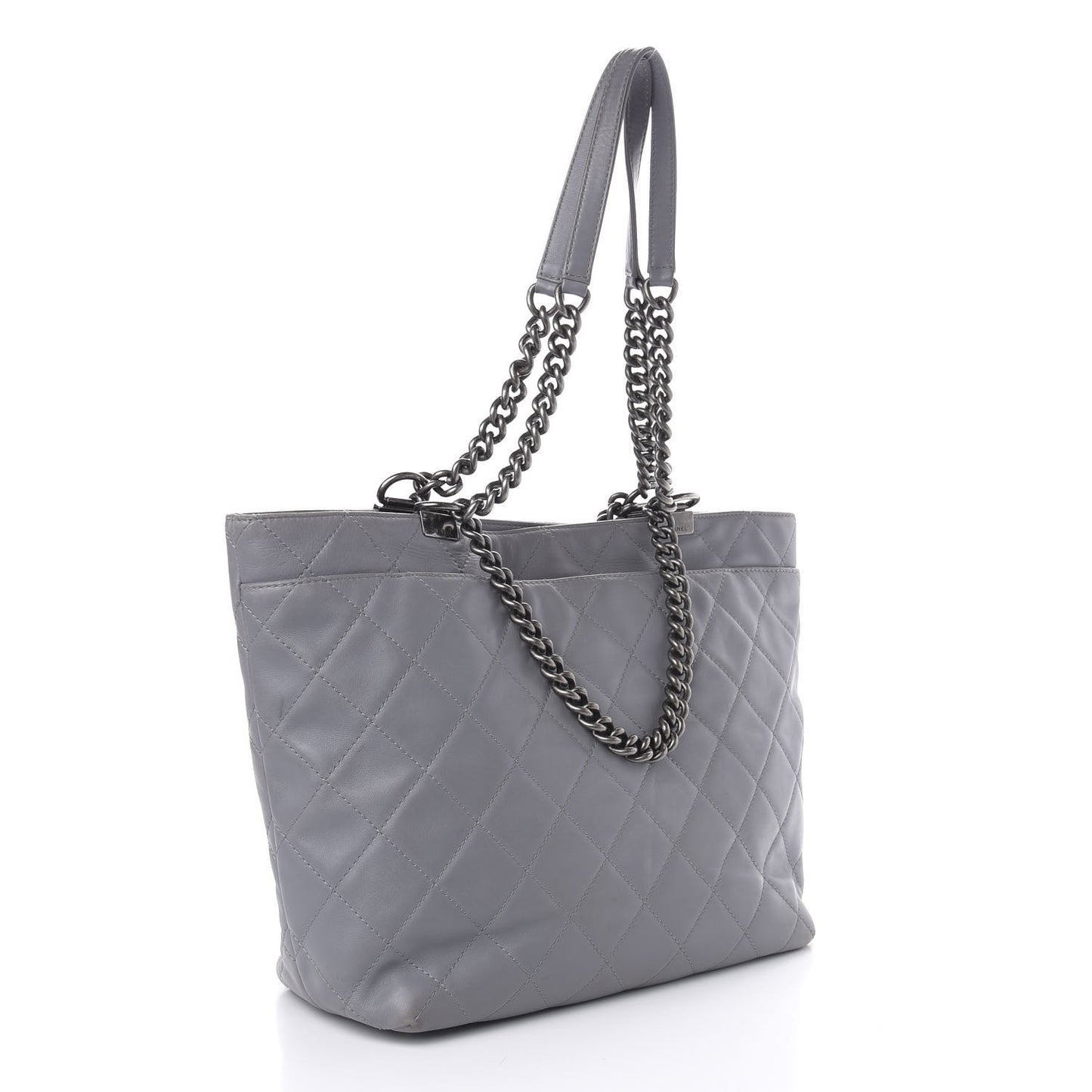 Calfskin Quilted Large Shopping In Chains Tote Light Grey