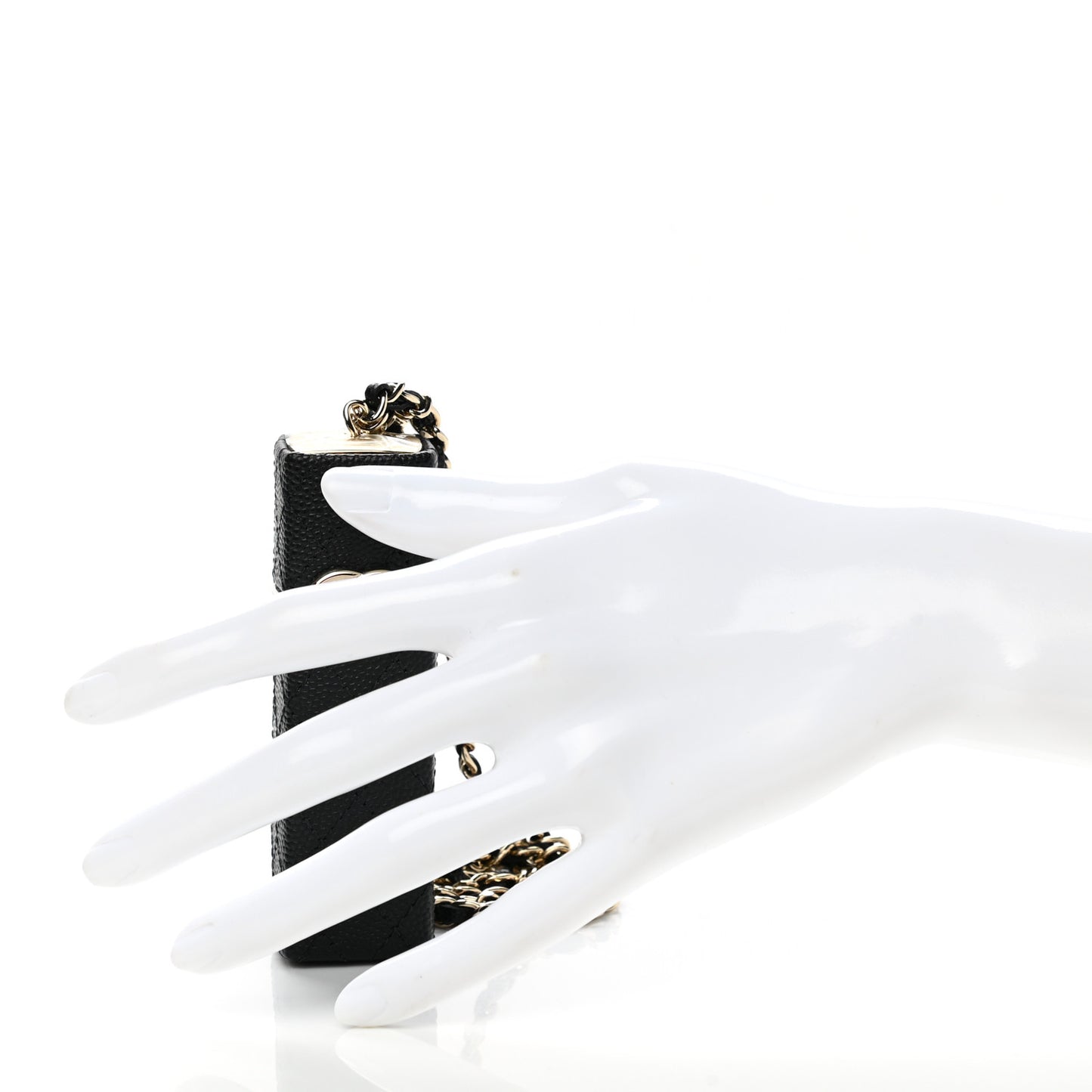 Caviar Stitched Lipstick Case On Chain Black