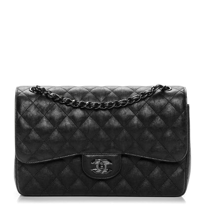 Chanel Crumpled Calfskin Quilted Jumbo Double Flap So Black 1 of 7