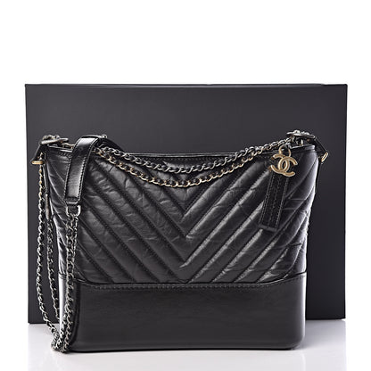 Chanel Aged Calfskin Chevron Quilted Medium Gabrielle Hobo Black 10 of 10