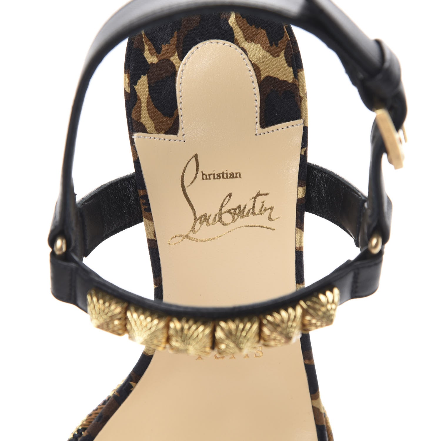 Christian Louboutin Nappa Silk Leopard Pira Ryad 110 Wedge Sandals 36 Black Marron 7 of 9